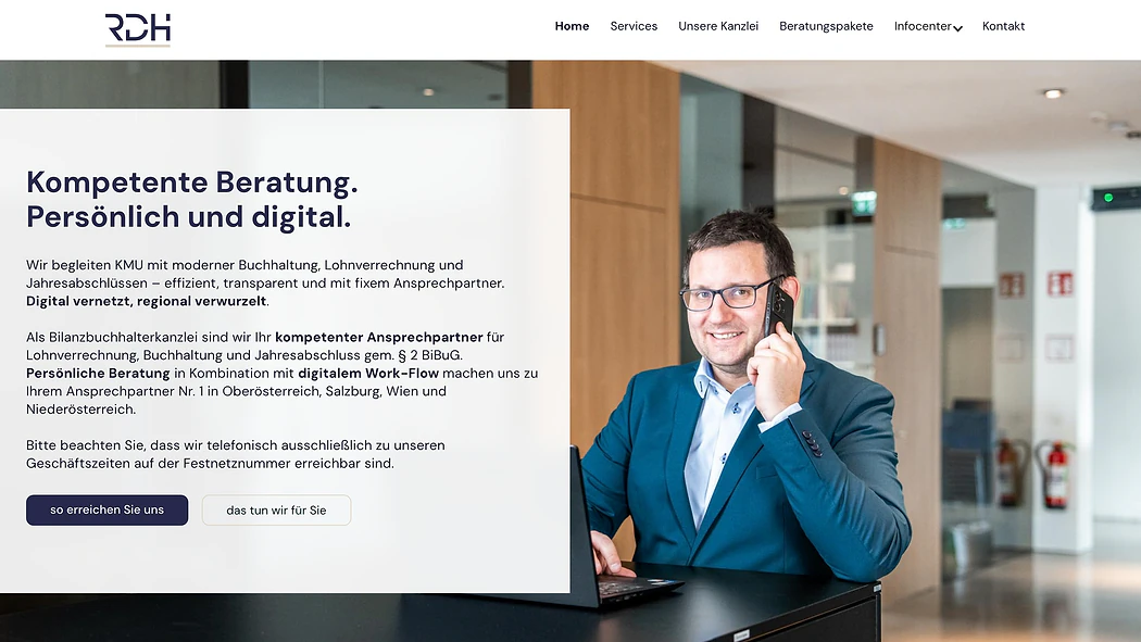 Startseite von rdh-bilanzbuchhaltung.at in der Desktop-Ansicht